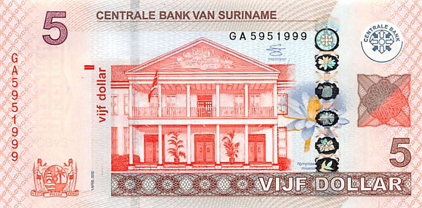 P-162b Suriname 5 Dollars 2012 Unc