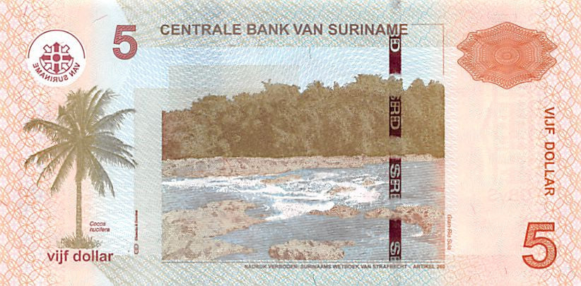 P-162b Suriname 5 Dollars 2012 Unc