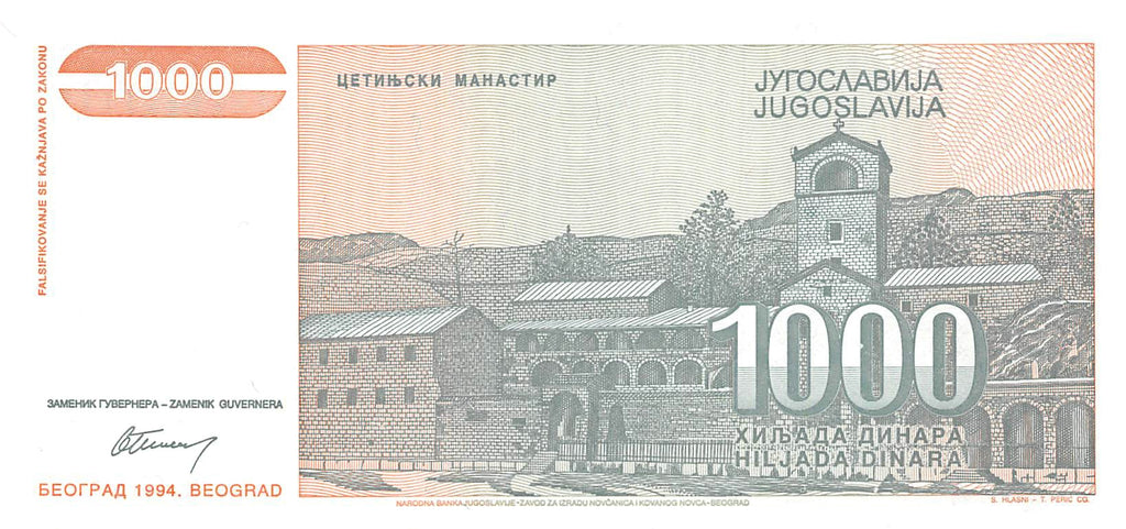 P-140a Yugoslavia 1000 Dinara 1994 Unc