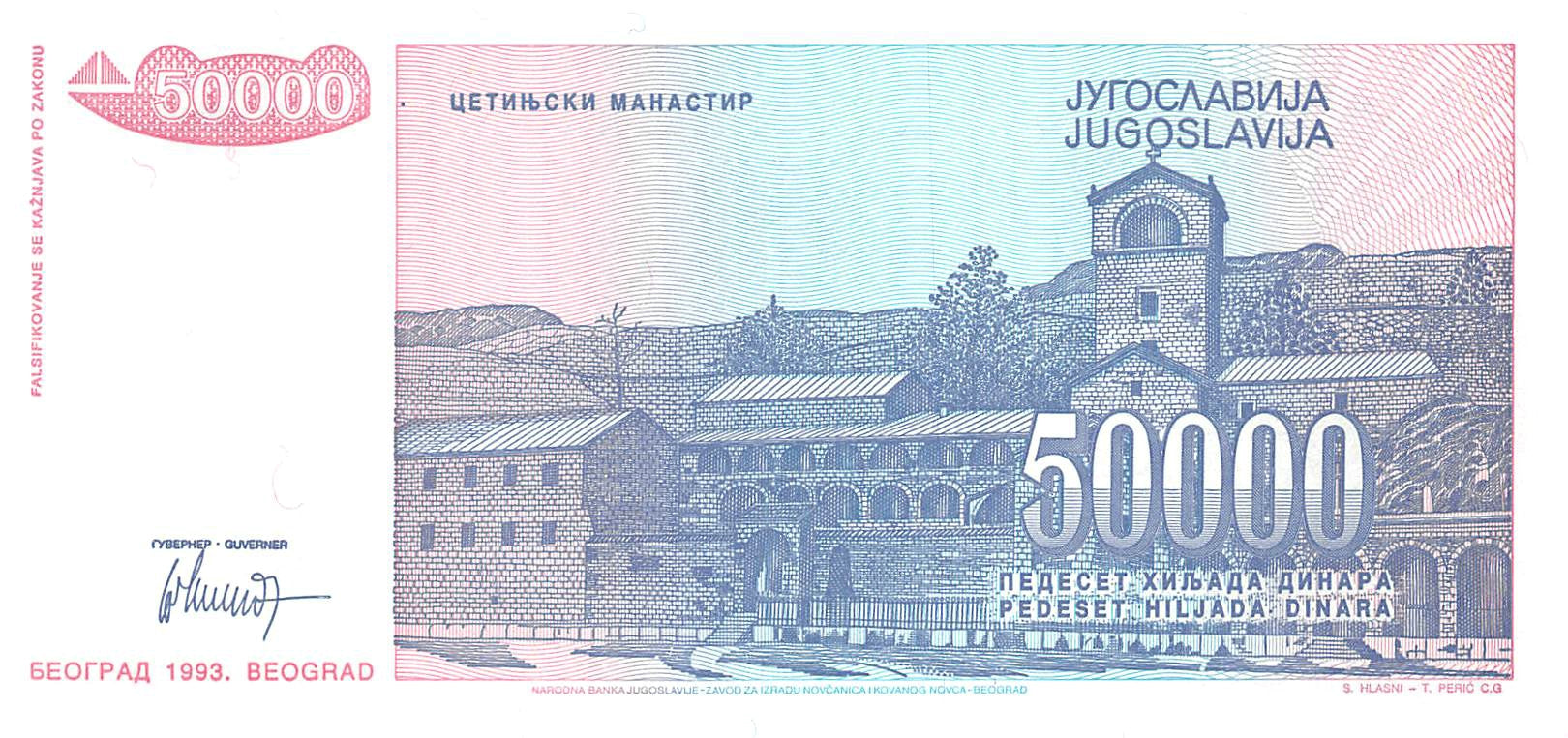 P-130a Yugoslavia 50.000 Dinara 1993 Unc