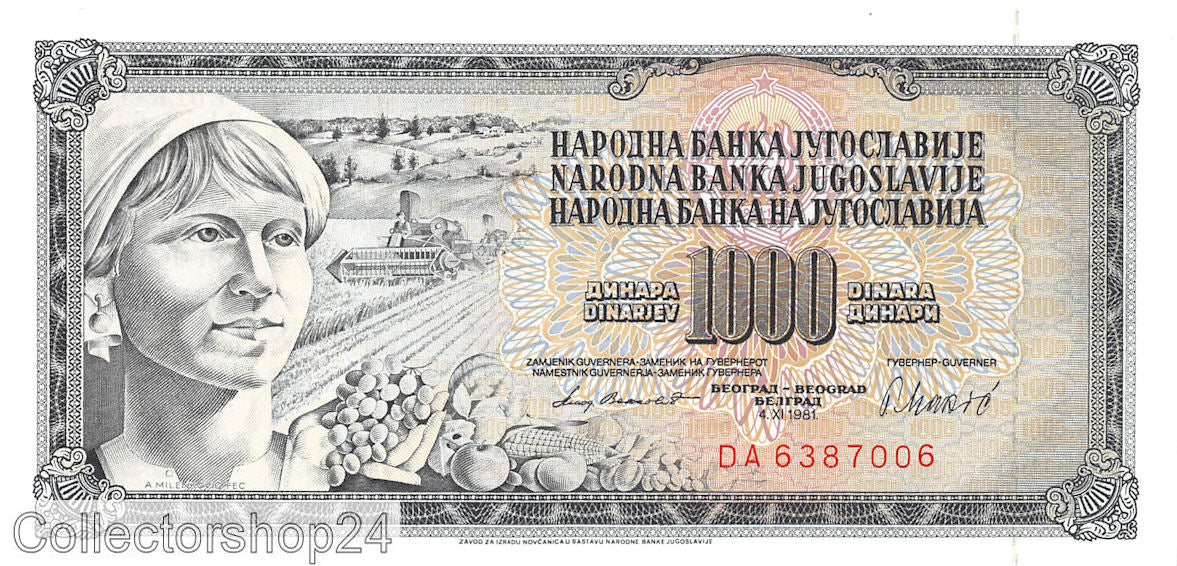 P-092d Yugoslavia 1000 Dinara 1981 AUnc
