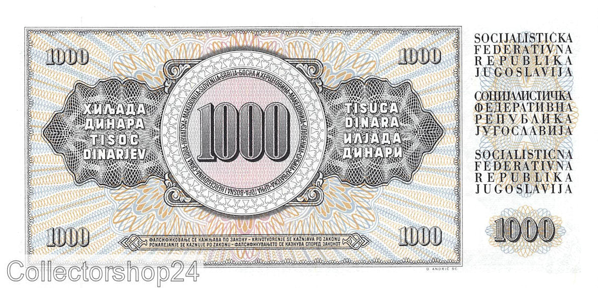 P-092d Yugoslavia 1000 Dinara 1981 AUnc