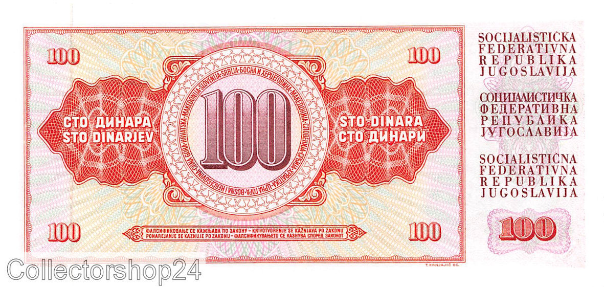 P-080c Yugoslavia 100 Dinara 1965 Unc