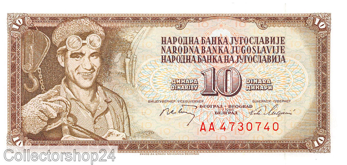 P-082c Yugoslavia 10 Dinara 1968 Unc
