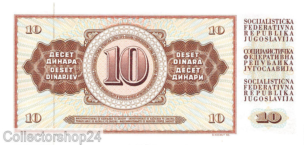 P-082c Yugoslavia 10 Dinara 1968 Unc