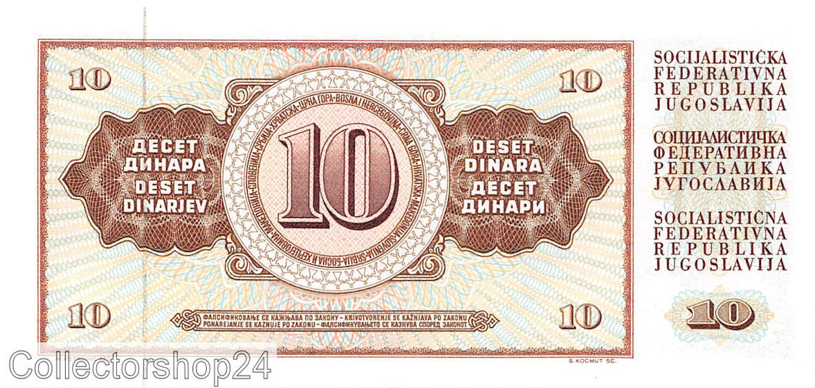 P-082c Yugoslavia 10 Dinara 1968 Unc