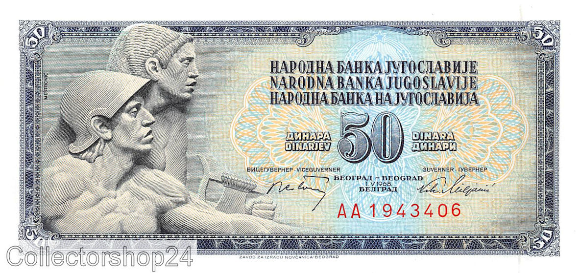 P-083c Yugoslavia 50 Dinara 1968 UNC