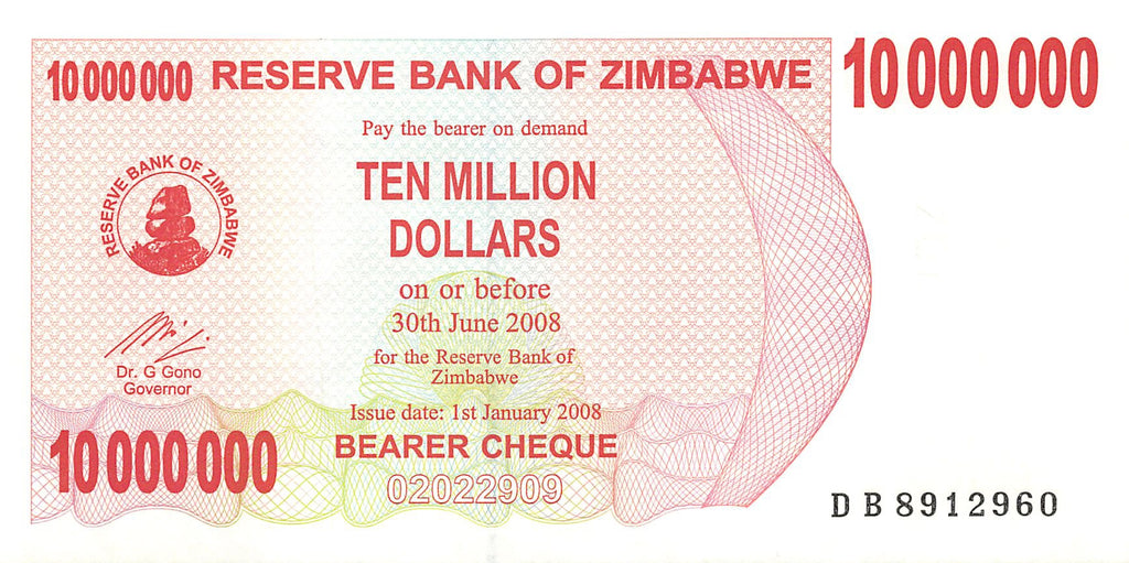 P-55b - Zimbabwe 10.000.000 Dollars 2008 Bearer Cheque Unc