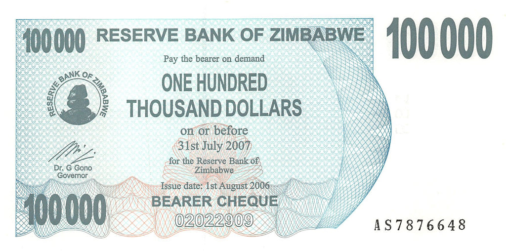 P-048b - Zimbabwe 100.000 Dollars 2006 Bearer Cheque Unc