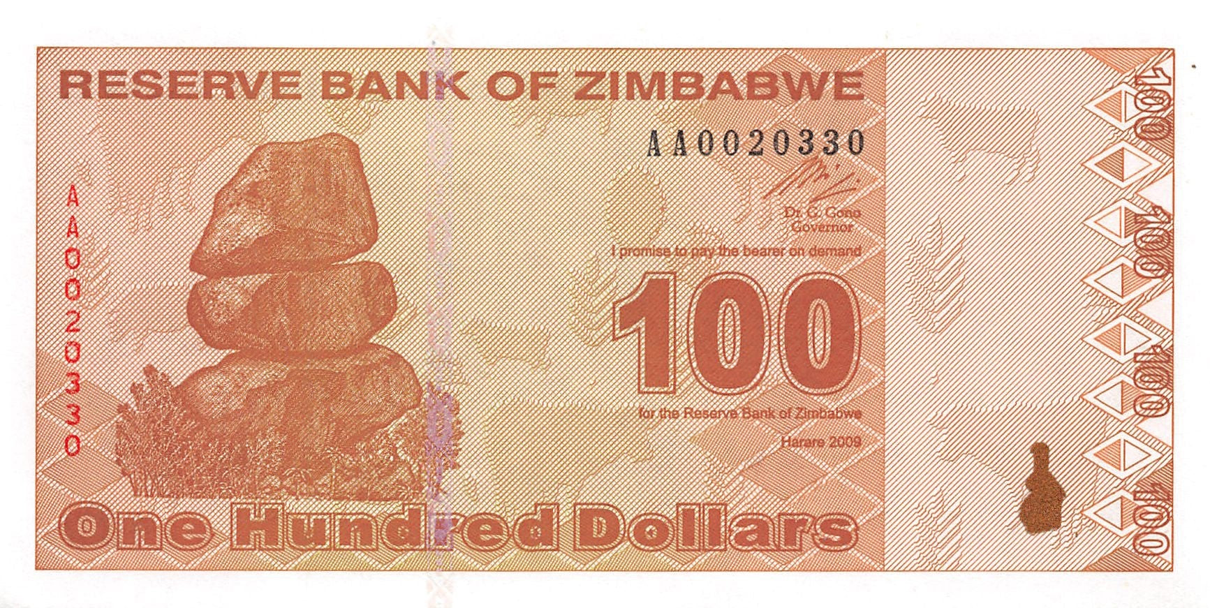P-97 - Zimbabwe 100 Dollars 2009 Unc