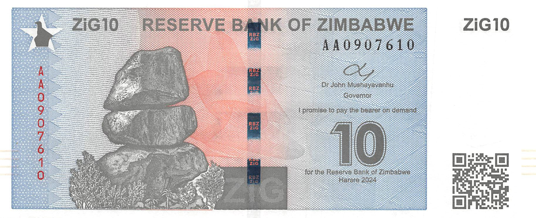 P-110 - Zimbabwe 10 ZiGs 2024 Unc