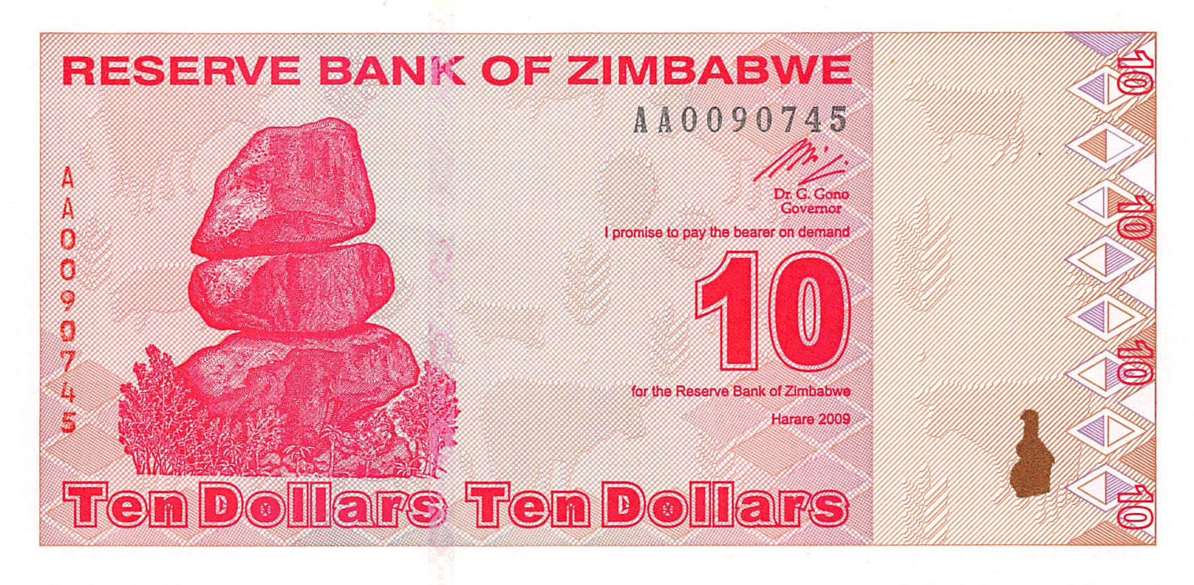 P-94 - Zimbabwe 10 Dollar 2009 Unc
