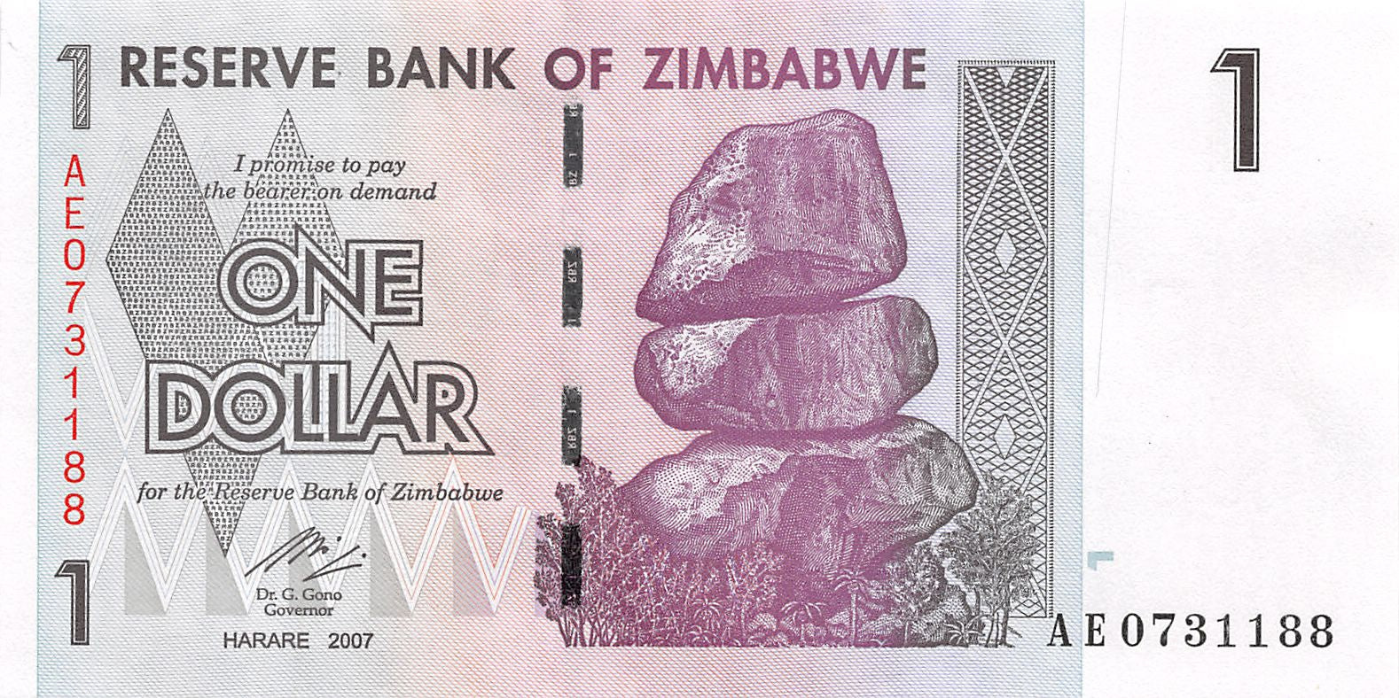 P-065 - Zimbabwe 1 Dollar 2007 Unc