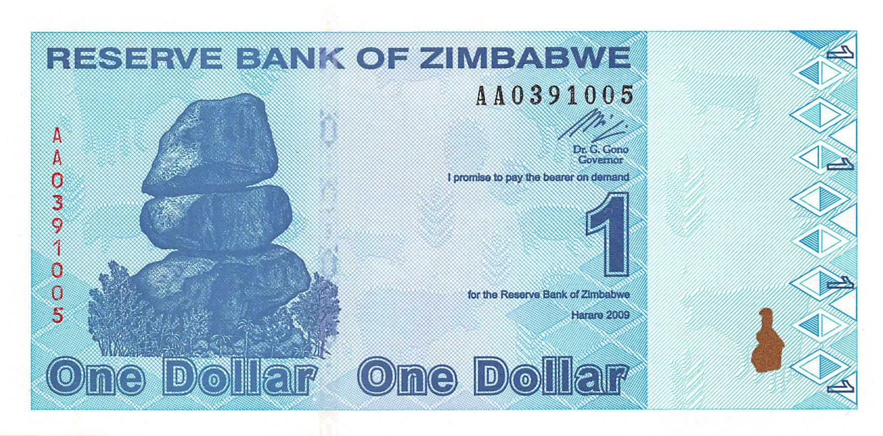 P-92a - Zimbabwe 1 Dollar 2009 Unc