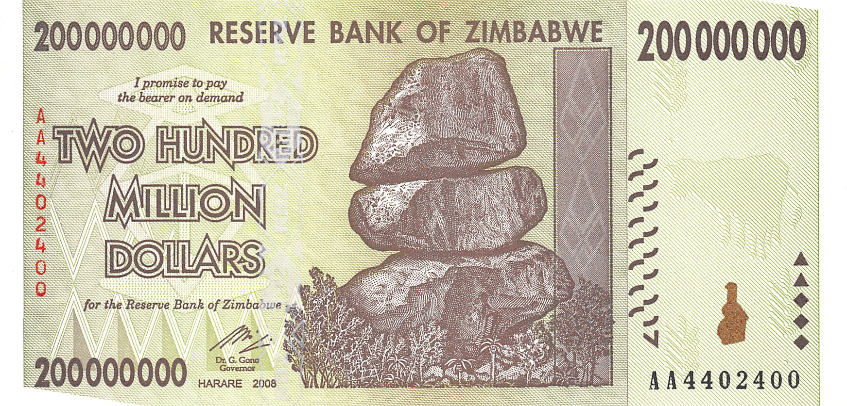 P-081a - Zimbabwe 200.000.000 Dollars 2008 Unc
