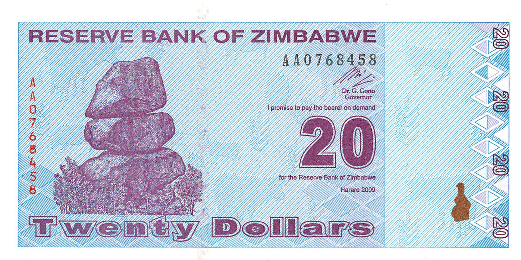 P-095 - Zimbabwe 20 Dollars 2009 UNC