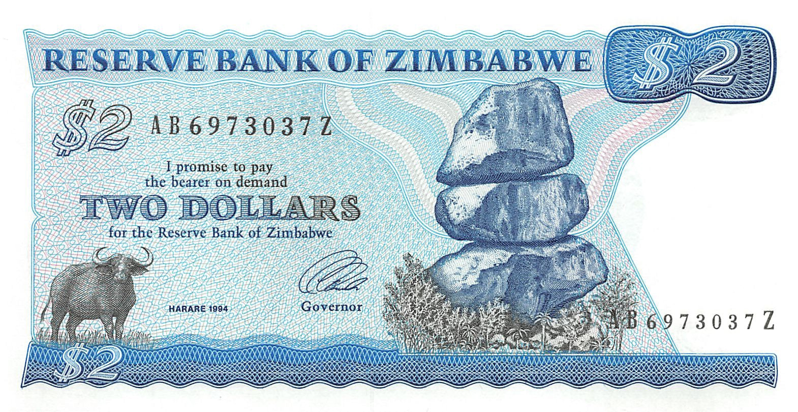 P-1c - Zimbabwe 2 Dollars 1994 Unc