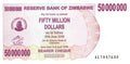 P-57 - Zimbabwe 50.000.000 Dollars 2008 Bearer Cheque Unc