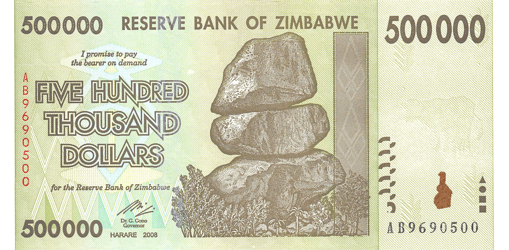 P-76a - Zimbabwe 500.000 Dollars 2008 Unc