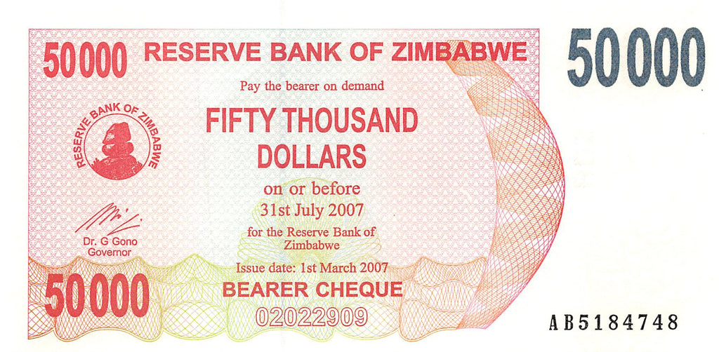 P-47 - Zimbabwe 50.000 Dollars 2007 Bearer Cheque Unc