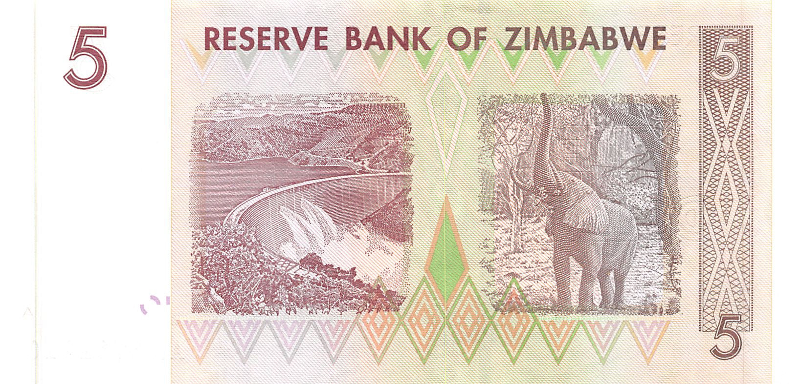P-66 - Zimbabwe 5 Dollars 2007 Unc