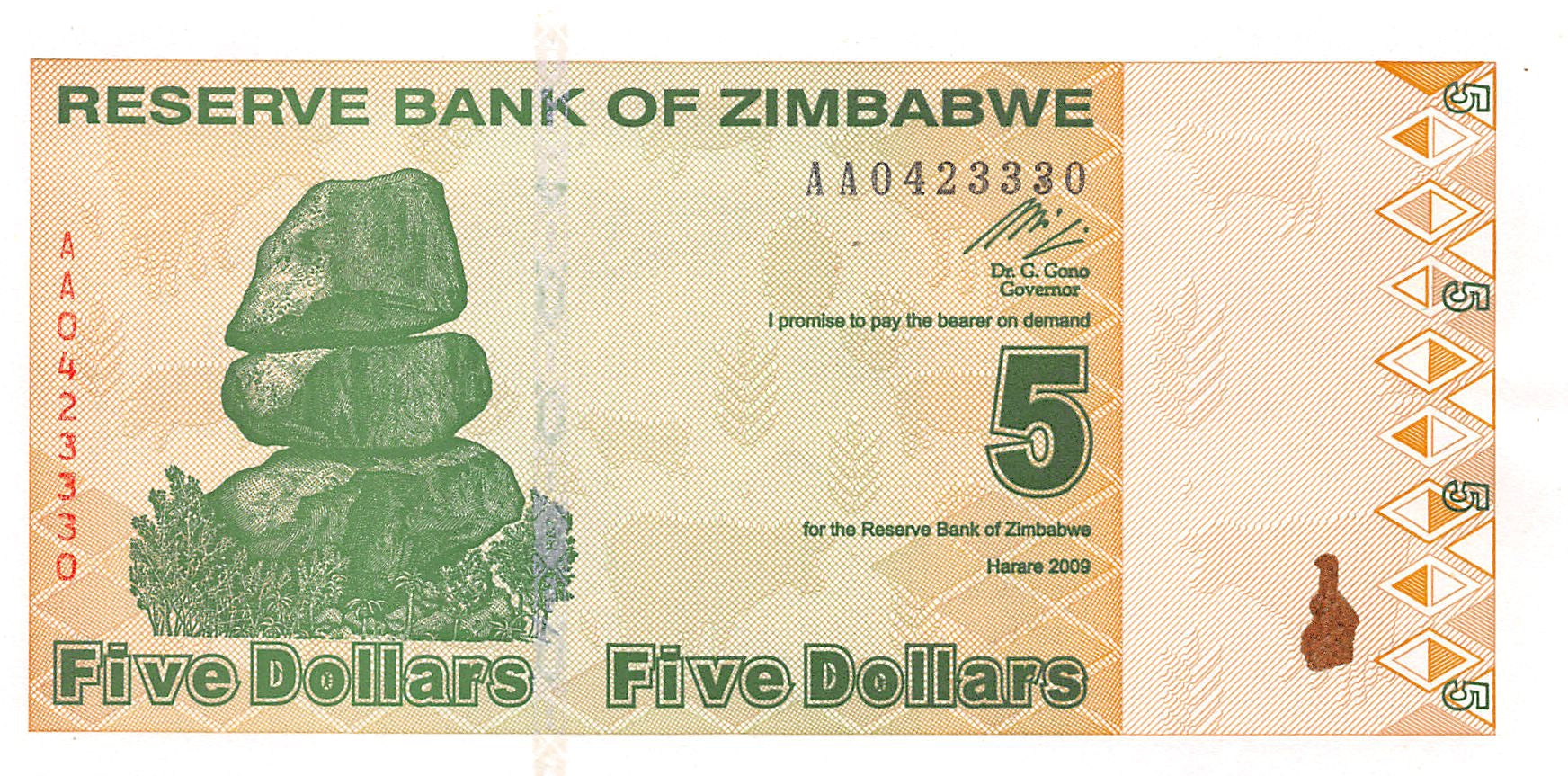 P-93a - Zimbabwe 5 Dollars 2009 Unc