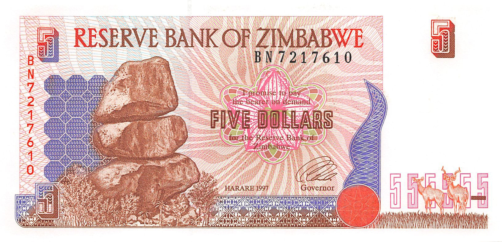 P-5b - Zimbabwe 5 Dollars 1997 Unc