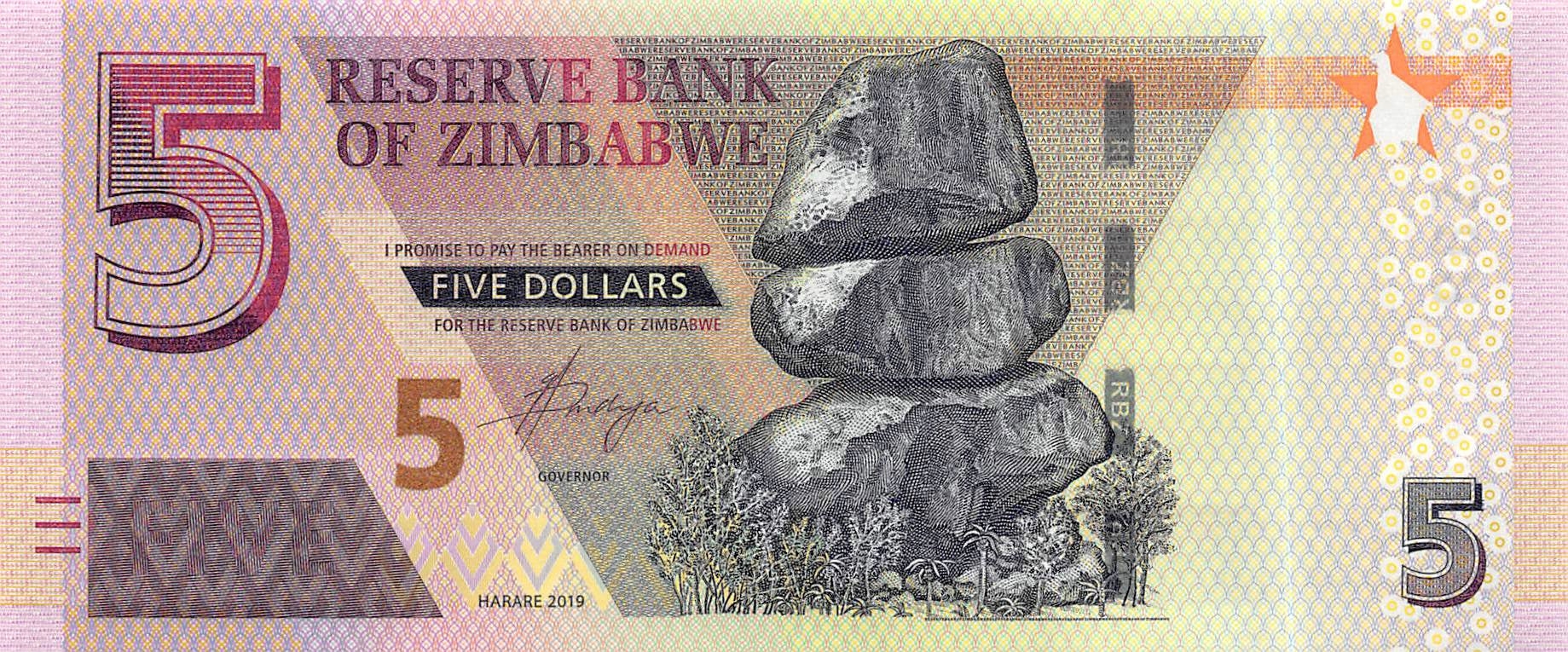 P-102a - Zimbabwe 5 Dollars 2019 Unc