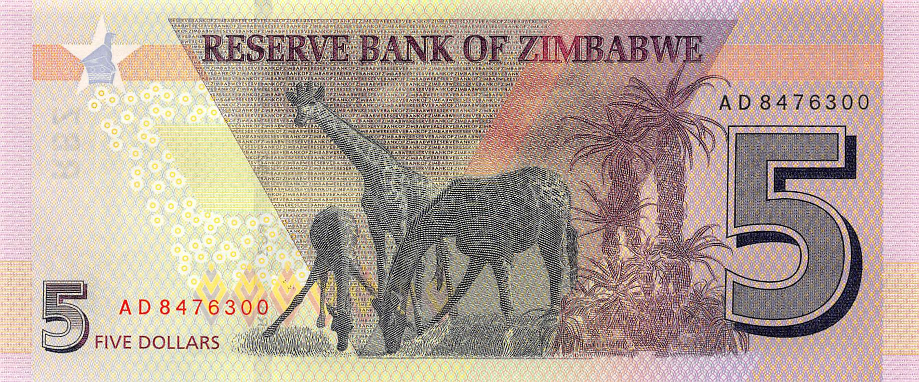 P-102a - Zimbabwe 5 Dollars 2019 Unc